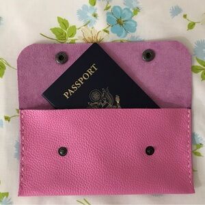 Handmade Pink Genuine Leather Wallet Passport Holder